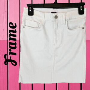 Frame Mini Skirt Womens Sz 1 White Raw Hem Casual Comfort Stretch Straight